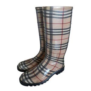 Burberry Women's Nova Check Rain Boots Made in Italy Size 39